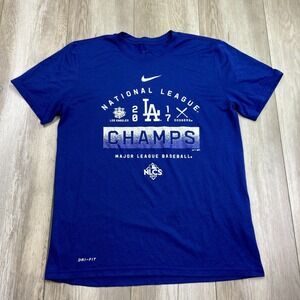 Nike Los Angeles Dodgers Shirt Mens Medium Blue Short Sleeve Baseball Swoosh Men